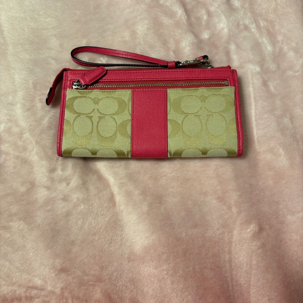 Coach Pink and Tan Signature Wristlet - Picture 3 of 7